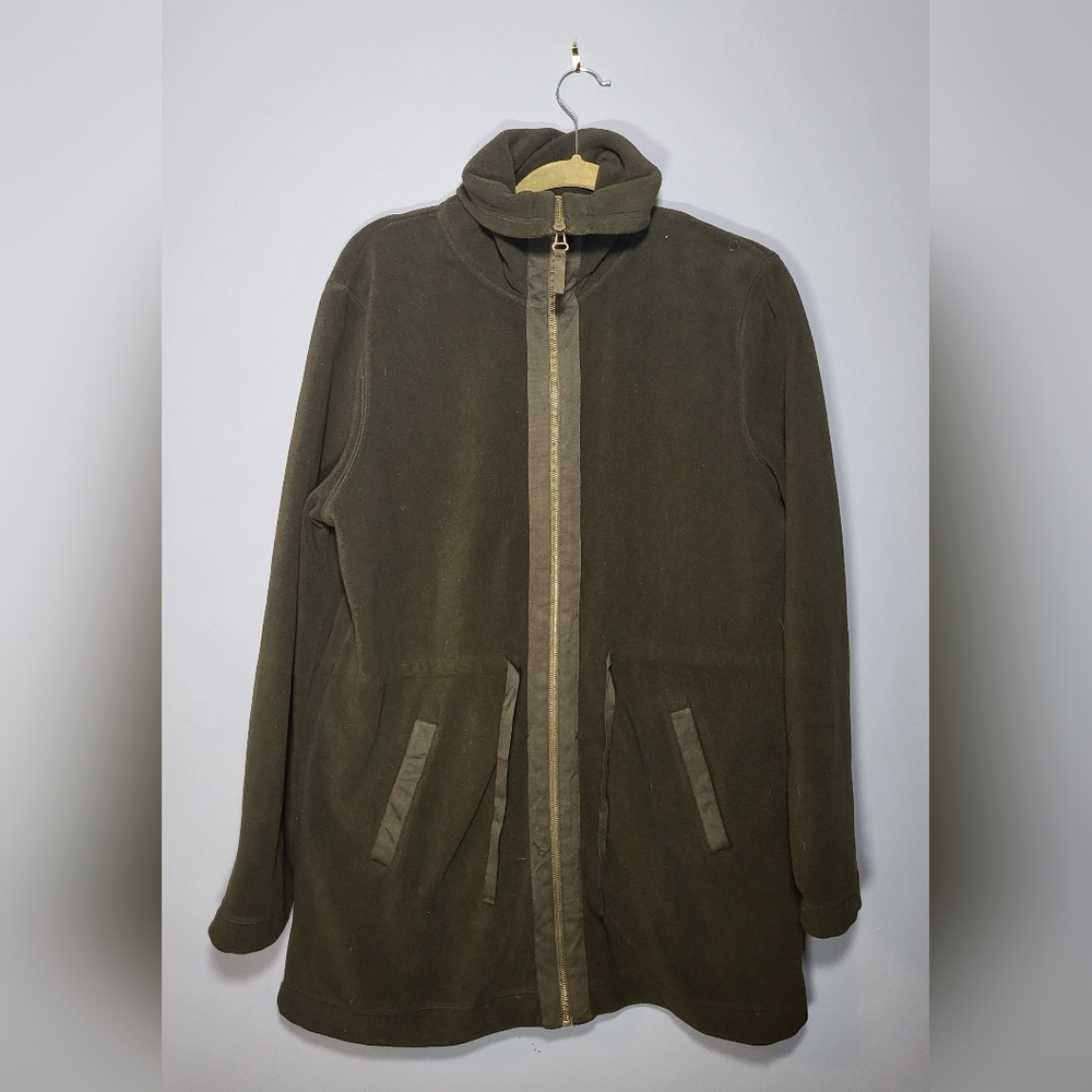 Jones New York Size Large Women's Olive Green Fleece Zip Up Cinch Waist